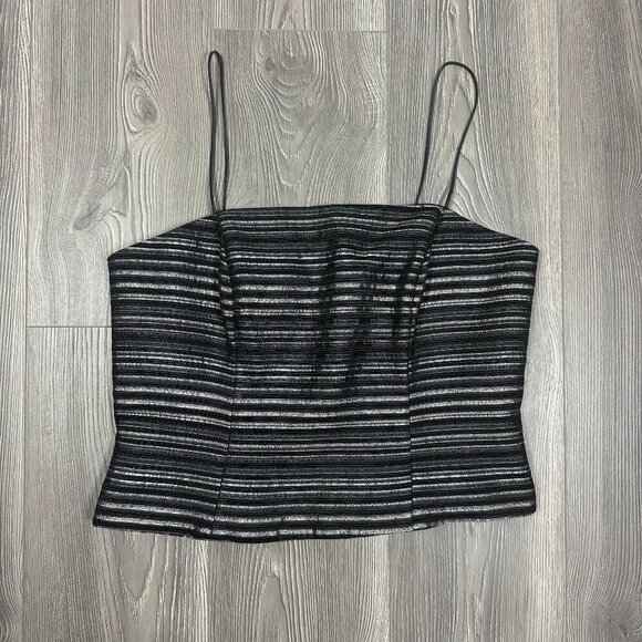 JS Collections Black Silver Metallic Striped Cami Top Sz 14 - Picture 1 of 6